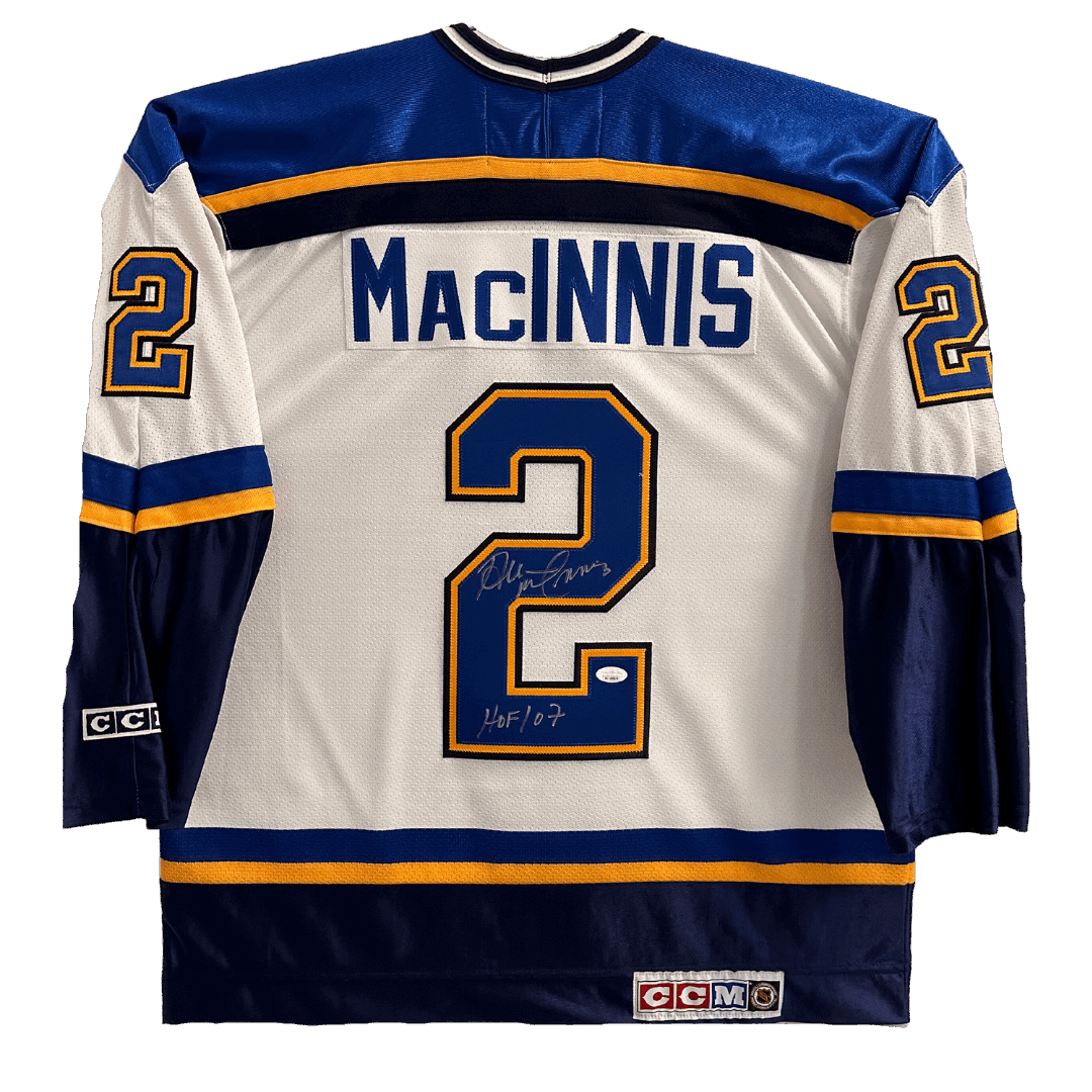 Al MacInnis St Louis Blues Autographed CCM Away Jersey with Inscription - JSA COA