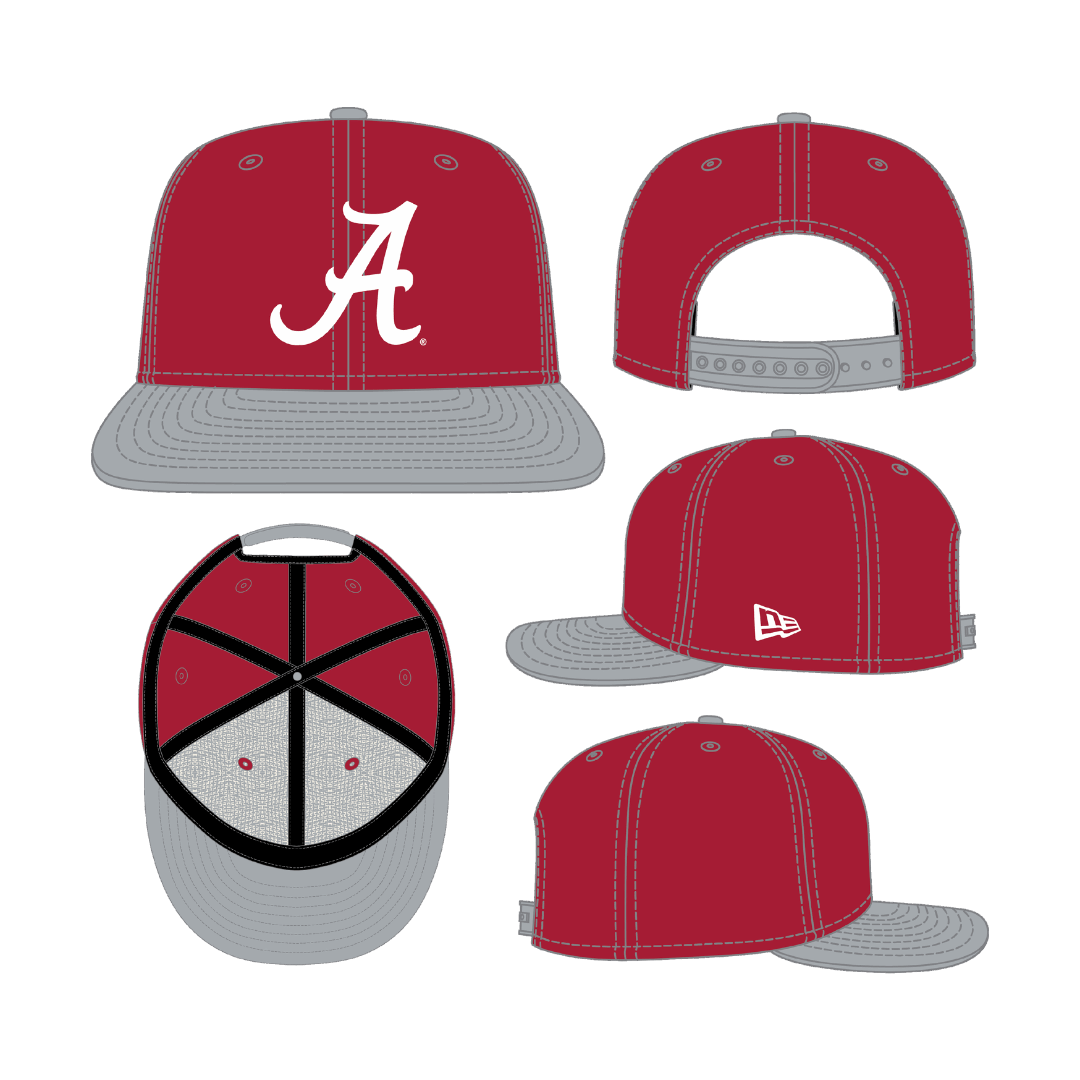 Alabama Crimson Tide Official Team Color 2Tone New Era Crimson/Grey 9FIFTY Adjustable Snapback Hat