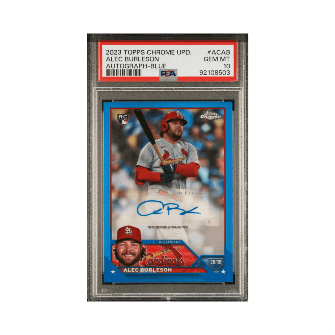 Alec Burleson PSA 10 2023 Topps Chrome Update Autographed Blue Refracter Card #ACAB - 23/50