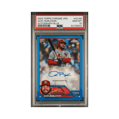 Alec Burleson PSA 10 2023 Topps Chrome Update Autographed Blue Refracter Card #ACAB - 23/50