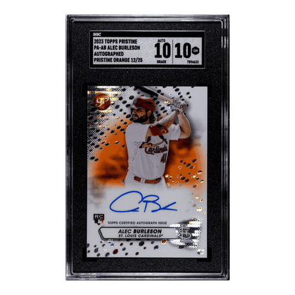 Alec Burleson SGC 10 2023 Topps Pristine Autographed Pristine Orange #D 12/25 Rookie RC Card #PA-AB