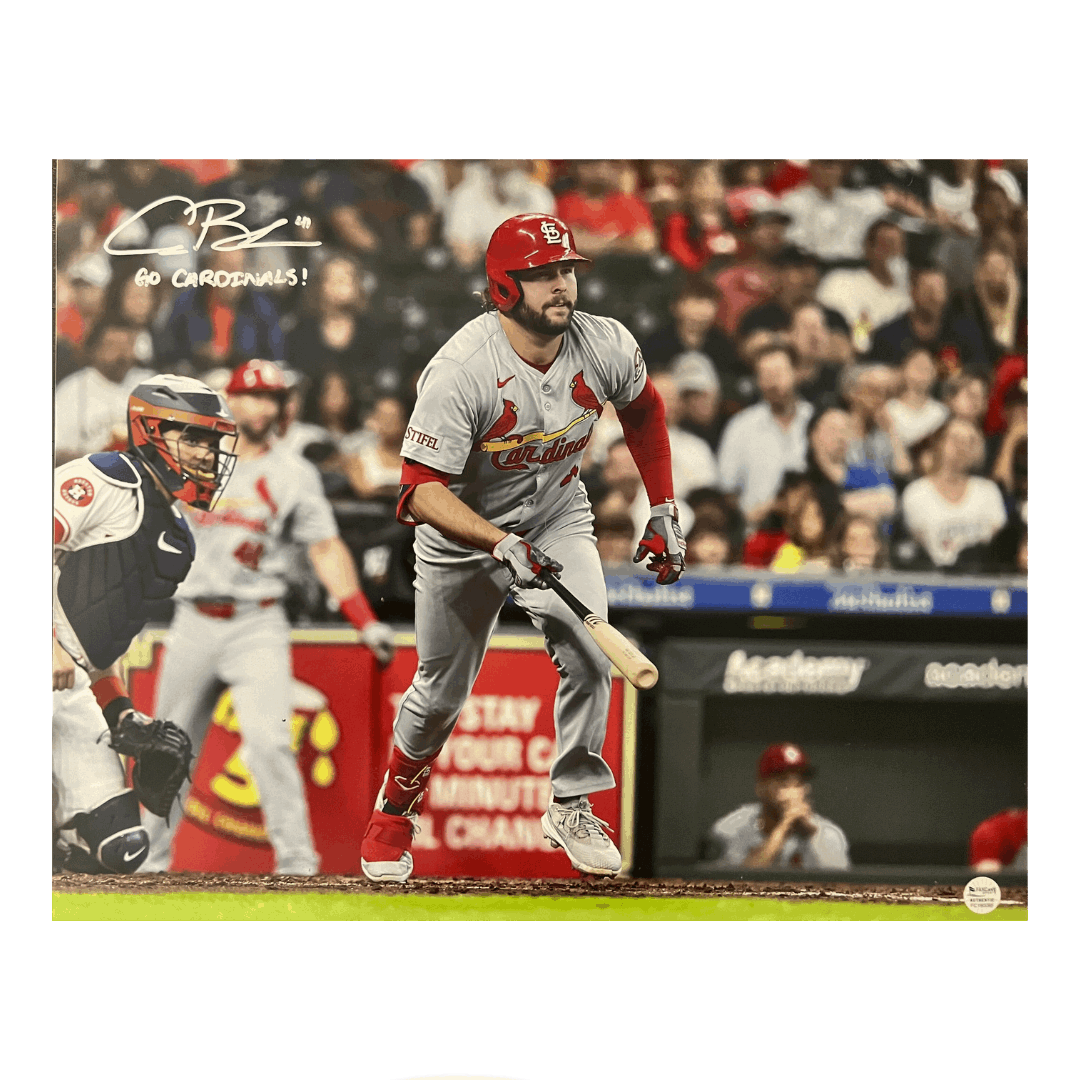 Alec Burleson St Louis Cardinals Autographed 16x20 Photo with "Go Cardinals" Inscription- Fan Cave COA