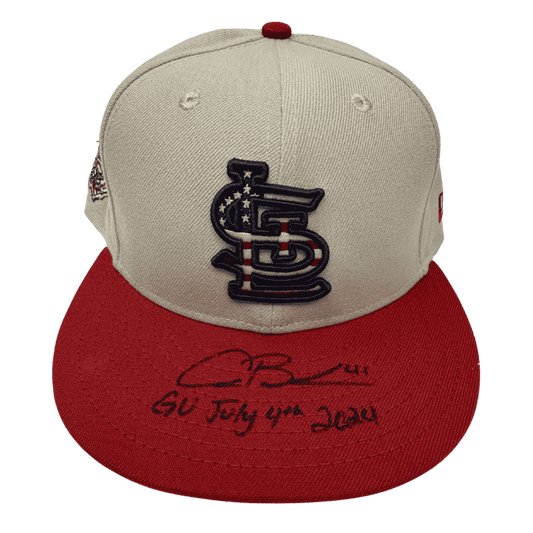 Alec Burleson St Louis Cardinals Autographed Game Used 4th of July Hat w/ Inscription - JSA COA