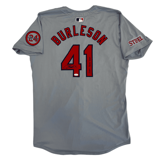 Alec Burleson St Louis Cardinals Autographed Game Used Away Jersey w/ Inscription - JSA COA