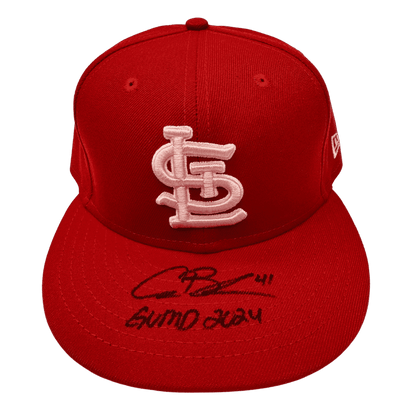 Alec Burleson St Louis Cardinals Autographed Game Used Mothers Day Hat w/ Inscription - JSA COA