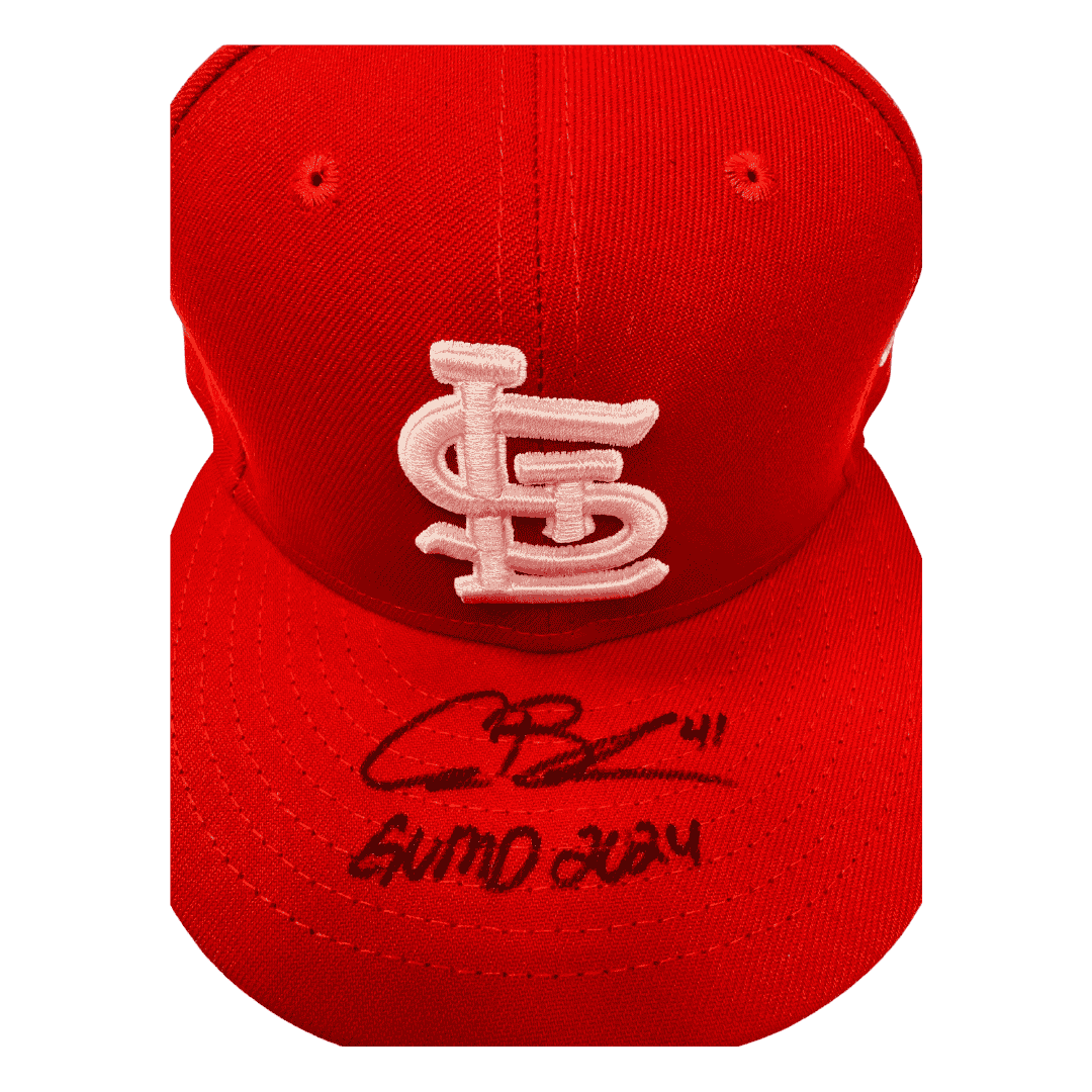 Alec Burleson St Louis Cardinals Autographed Game Used Mothers Day Hat w/ Inscription - JSA COA