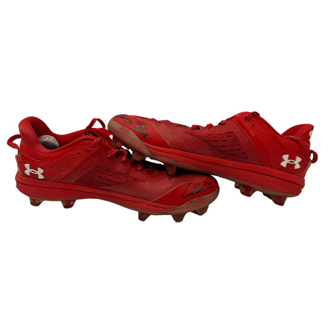 Alec Burleson St Louis Cardinals Autographed Game Used Under Armour Red Cleats w/ "GU 2024" Inscription - JSA COA