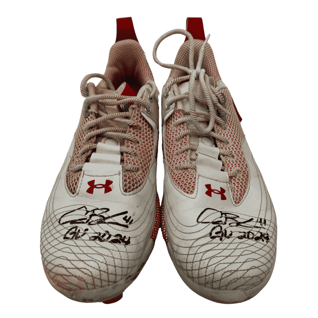 Alec Burleson St Louis Cardinals Autographed Game Used Under Armour White Cleats w/ "GU 2024" Inscription - JSA COA