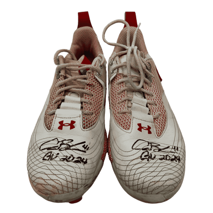 Alec Burleson St Louis Cardinals Autographed Game Used Under Armour White Cleats w/ "GU 2024" Inscription - JSA COA