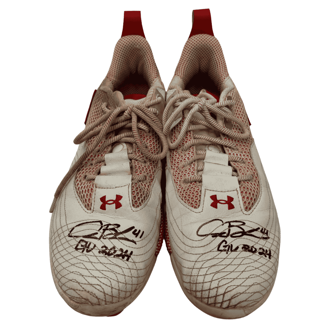 Alec Burleson St Louis Cardinals Autographed Game Used Under Armour White Cleats w/ "GU 2024" Inscription - JSA COA