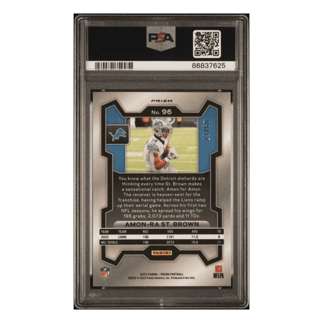 Amon-Ra St Brown PSA 9 2023 Panini Prizm Orange Wave #D/60 Card #96