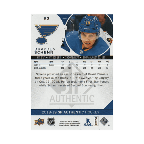 Brayden Schenn Autographed 2018-19 SP Authentic Hockey Card