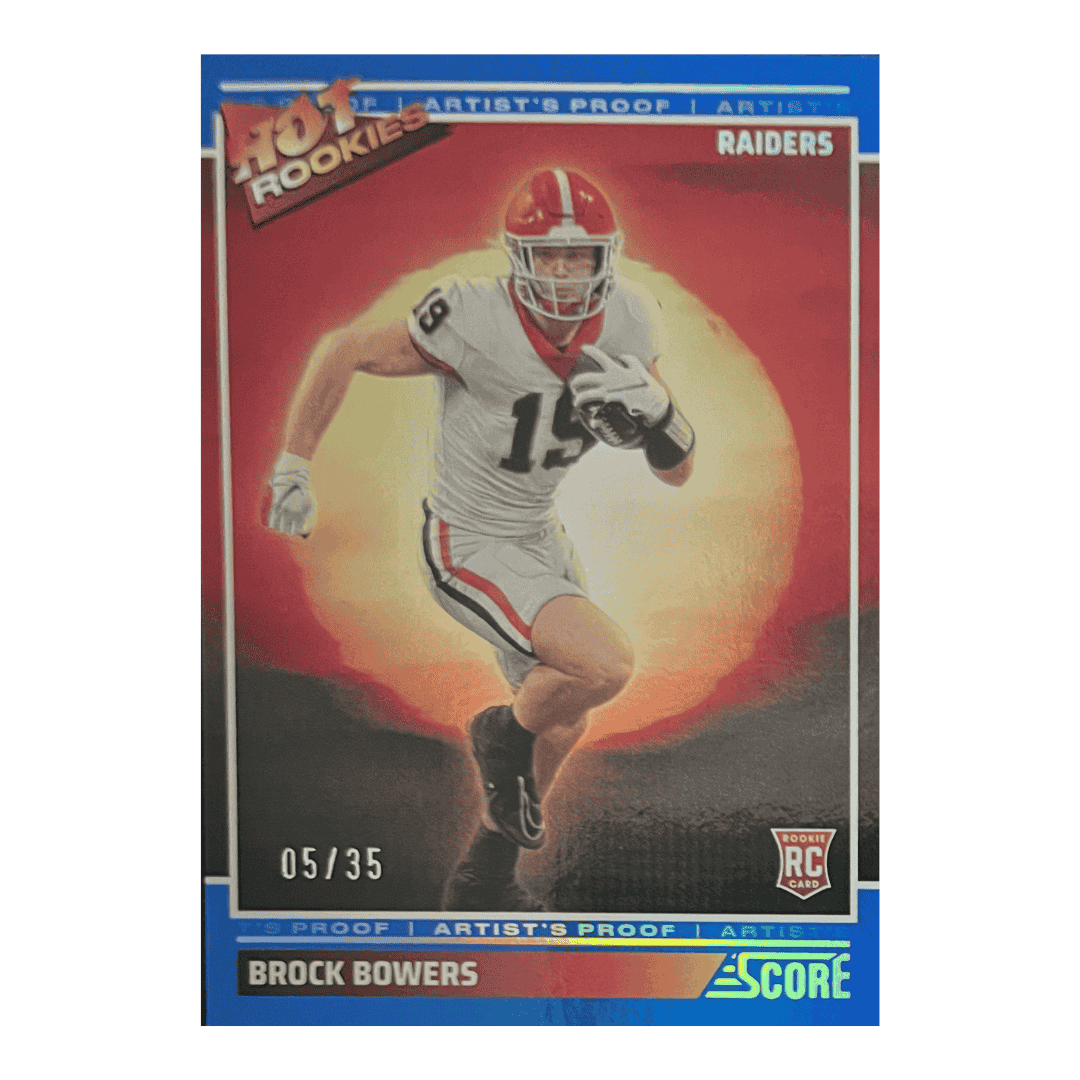 Brock Bowers 2024 Score Hot Rookies Showcase Blue Artist Proof #D 5/35 Rookie RC Card #10