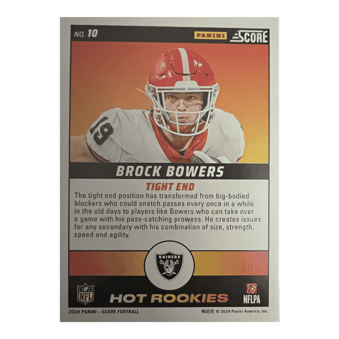 Brock Bowers 2024 Score Hot Rookies Showcase Blue Artist Proof #D 5/35 Rookie RC Card #10