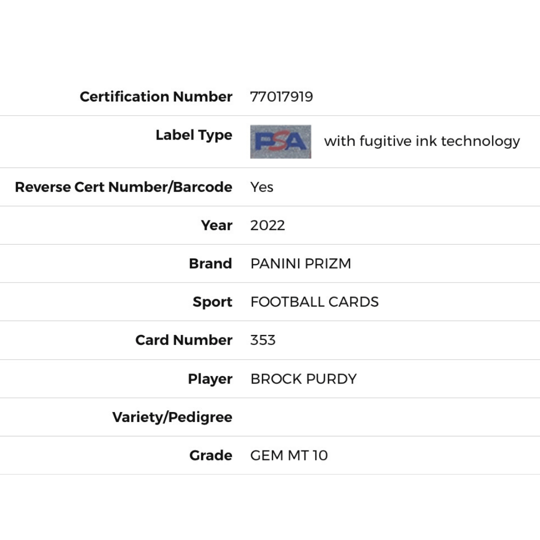 Brock Purdy PSA 10 2022 Panini Prizm Rookie RC Card #353