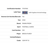 Brock Purdy PSA 10 2022 Panini Prizm Rookie RC Card #353