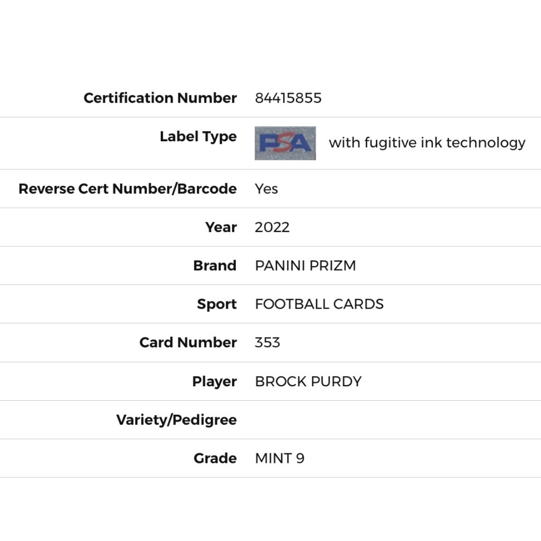 Brock Purdy PSA 9 2022 Panini Prizm Rookie RC Card #353