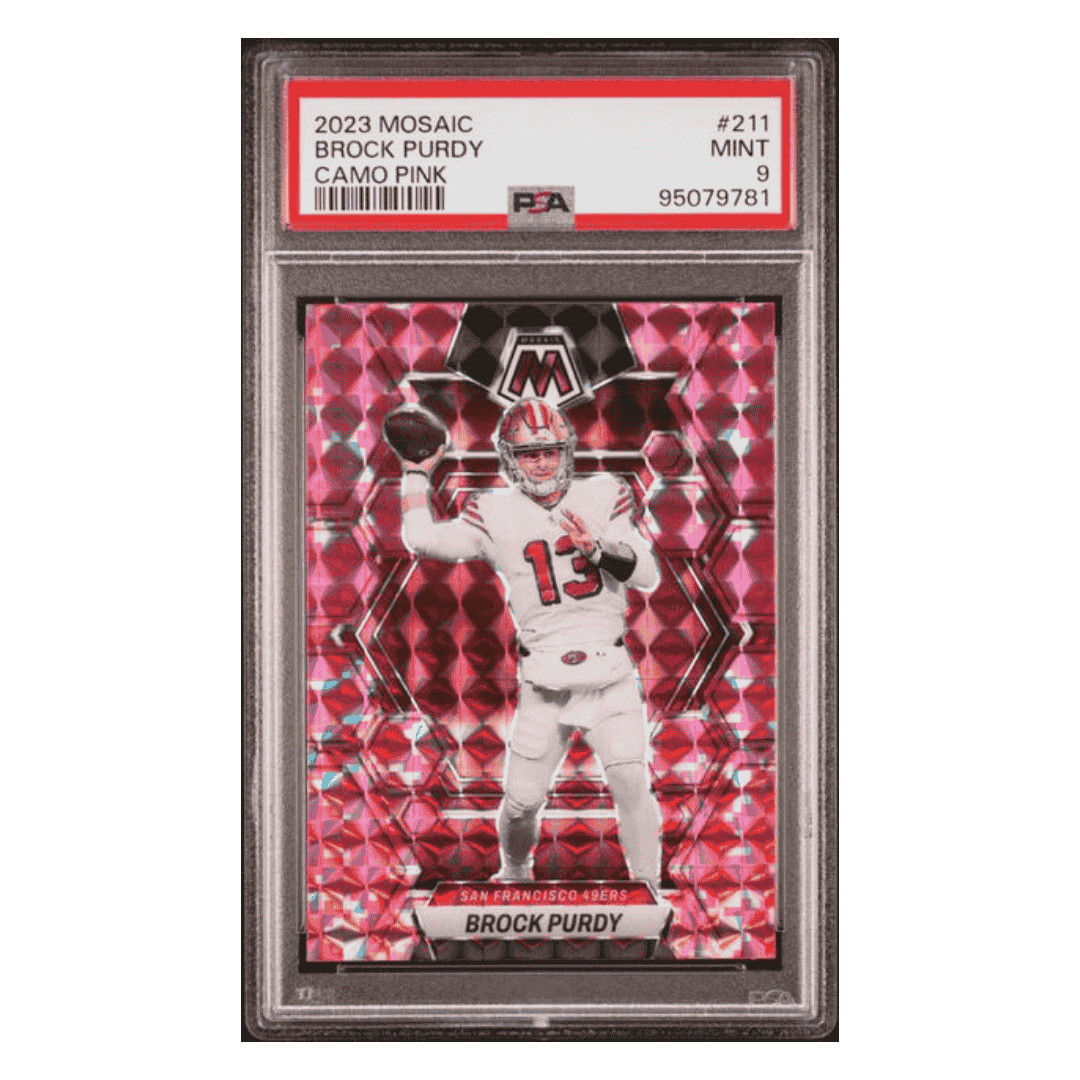 Brock Purdy PSA 9 2023 Panini Mosaic - Camo Pink Prizm Card #211