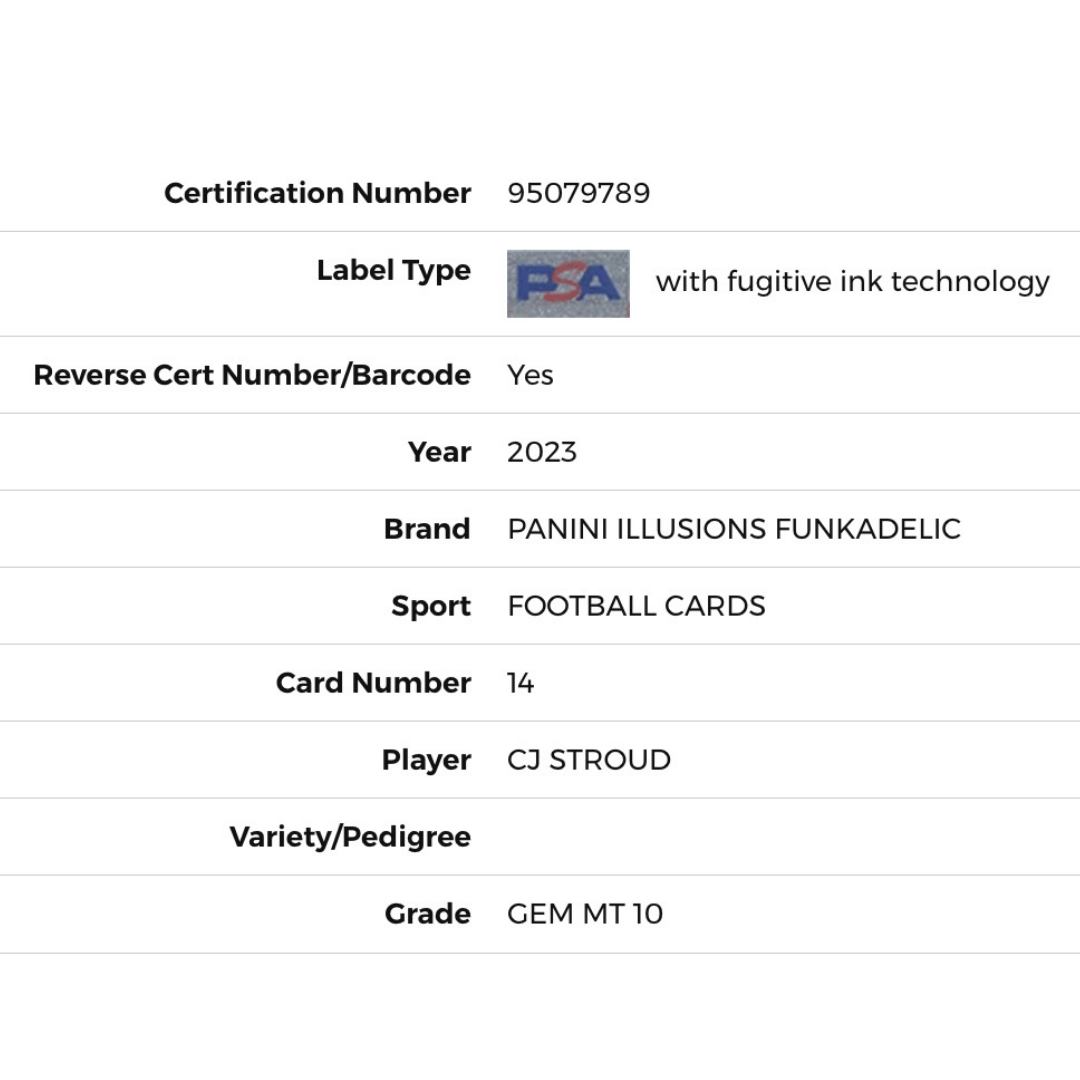 C.J. Stroud PSA 10 2023 Panini Illusions Funkadelic Rookie RC Card #14