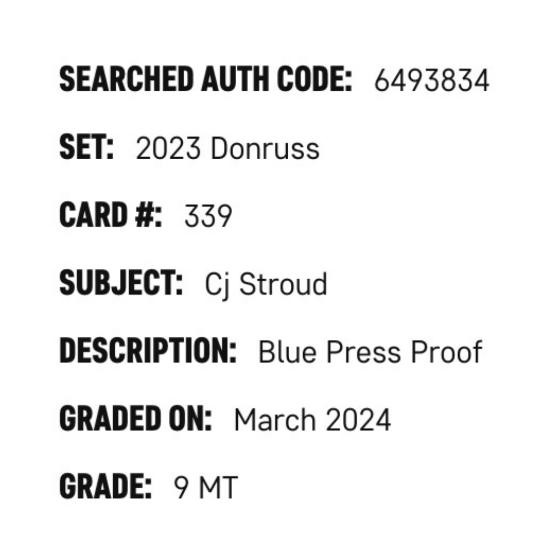 C.J. Stroud SGC 9 2023 Donruss Blue Press Proof Rated Rookie Card #339