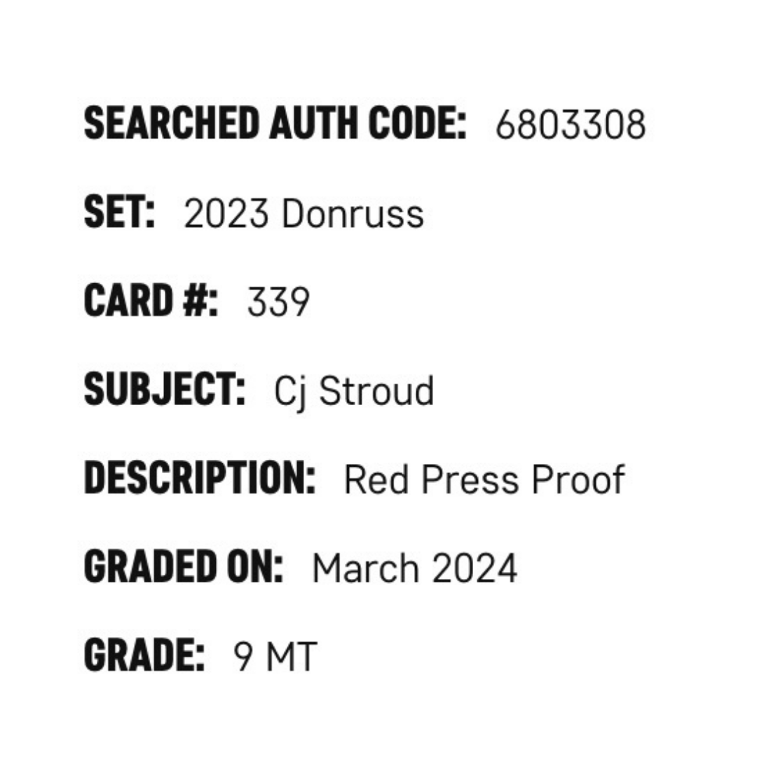 C.J. Stroud SGC 9 2023 Donruss Red Press Proof Rated Rookie Card #339