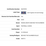 C.J. Stroud PSA 9 2023 Panini Zenith Behind The Numbers Blue Card #5