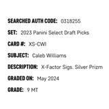 Caleb Williams SGC 9 2023 Panini Select Draft Picks X-Factor Silver Prizm Autograph Card #XS-CWI