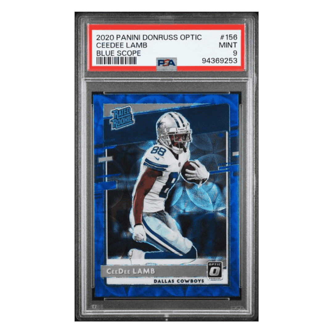 CeeDee Lamb PSA 9 2020 Panini Donruss Optic Blue Scope Rated Rookie Card #156