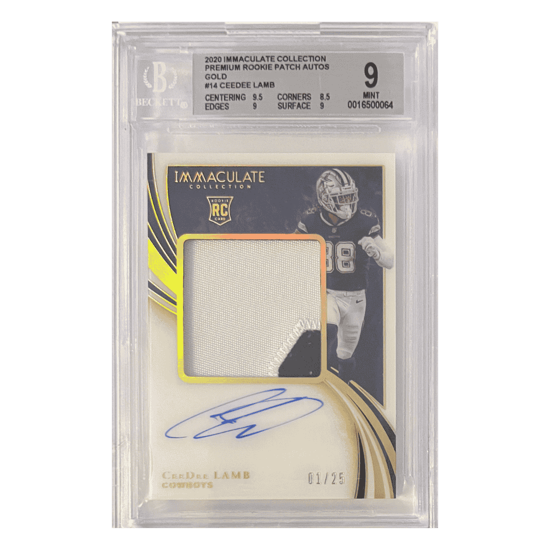 CeeDee Lamb BGS 9 2020 Panini Immaculate Collection Rookie Patch Autograph #D /25 Card #PPR-CDL