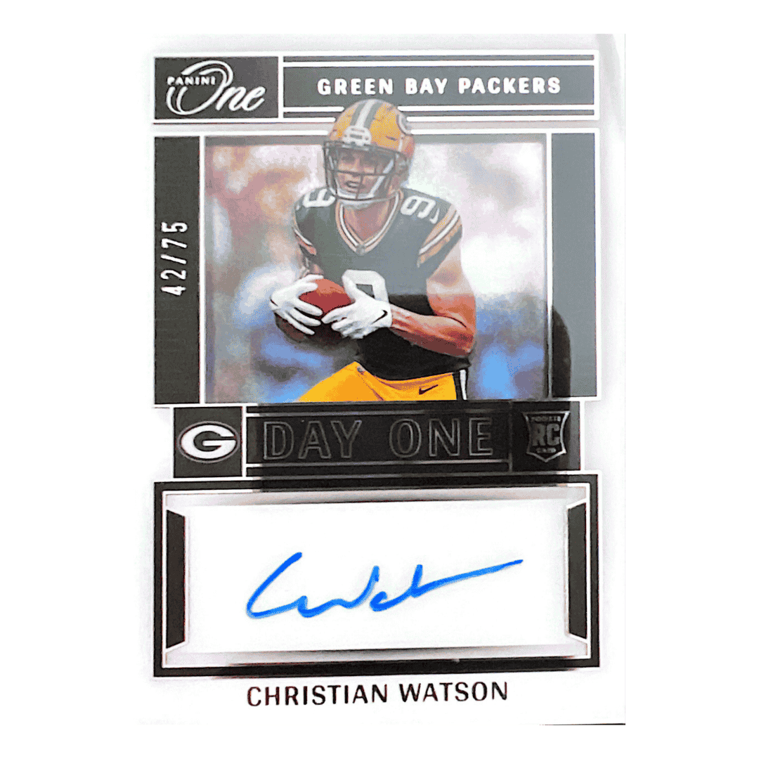 Christian Watson 2022 Panini Day One #D/75 Auto Rookie RC Card #111