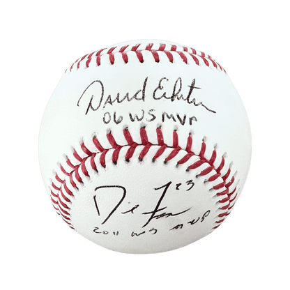 David Freese & David Eckstein St Louis Cardinals Dual Autographed Official Major League Baseball with Inscriptions IMPERFECT - MLB COA