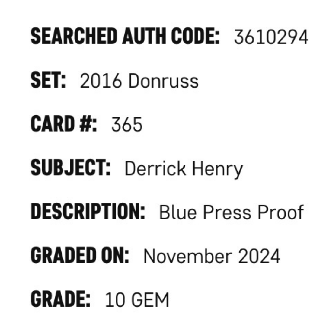 Derrick Henry SGC 10 2016 Panini Donruss Blue Press Proof Rated Rookie Card #365