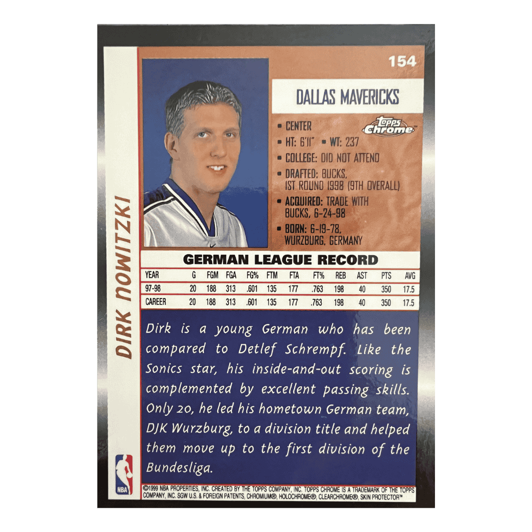 Dirk Nowitzki 1998-99 Topps Chrome Rookie RC Card #154