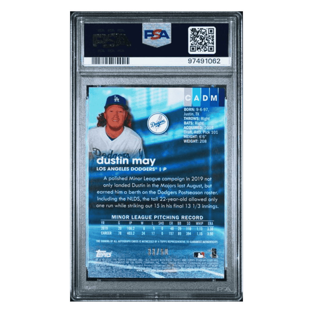 Dustin May PSA 10 2020 Topps Stadium Club Chrome Autographs Gold Refactor Rookie RC d/50 Card #CADM