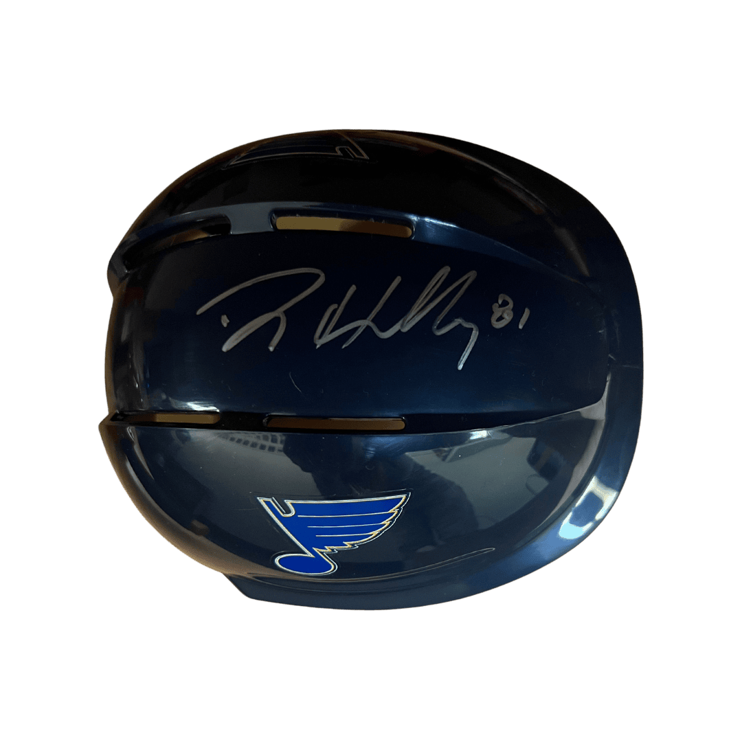 Dylan Holloway St Louis Blues Autographed Mini Replica Navy Helmet - JSA COA