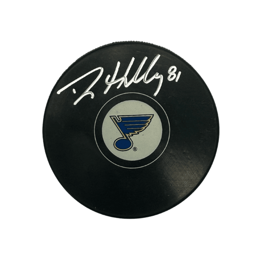 Dylan Holloway St Louis Blues Autographed Logo Puck - JSA COA