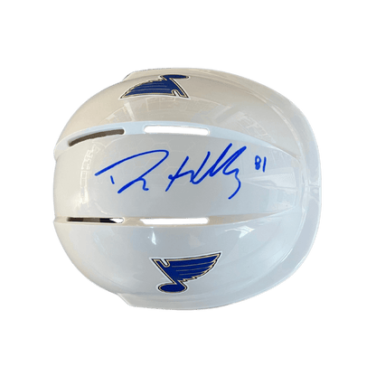 Dylan Holloway St Louis Blues Autographed Mini Replica White Helmet - JSA COA