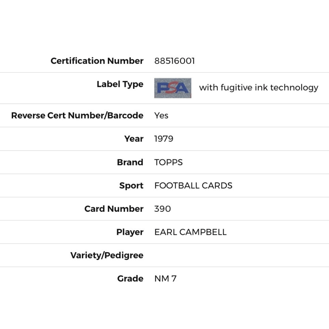 Earl Campbell PSA 7 1979 Topps Card #390