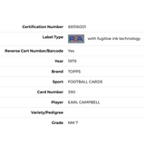 Earl Campbell PSA 7 1979 Topps Card #390