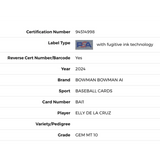 Elly De La Cruz PSA 10 2024 Bowman AI Rookie RC Card #BAI1