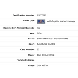 Elly De La Cruz PSA 10 2024 Bowman Mega Box Chrome Card #22