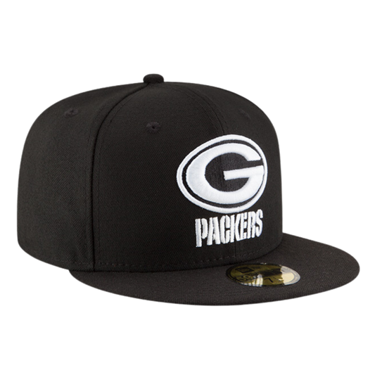 Green Bay Packers Black on Dub New Era Black/White 59FIFTY Fitted Hat