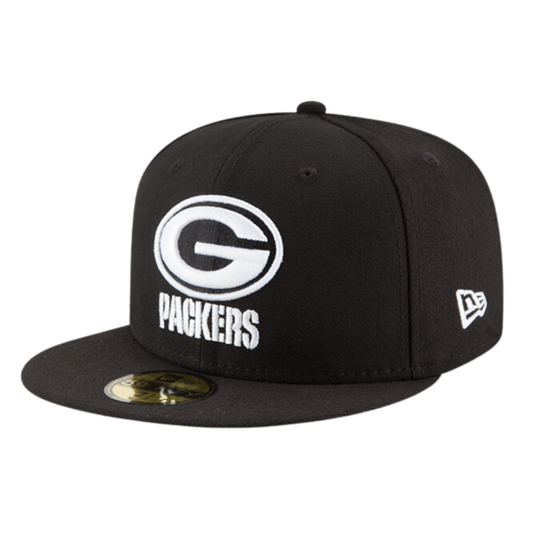 Green Bay Packers Black on Dub New Era Black/White 59FIFTY Fitted Hat