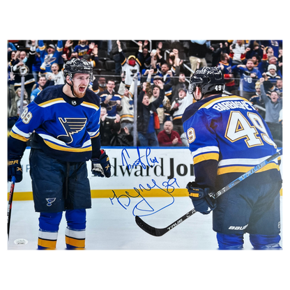 Ivan Barbashev & Pavel Buchnevich St Louis Blues Dual Autographed Goal Celebration 11x14 Photo - JSA COA