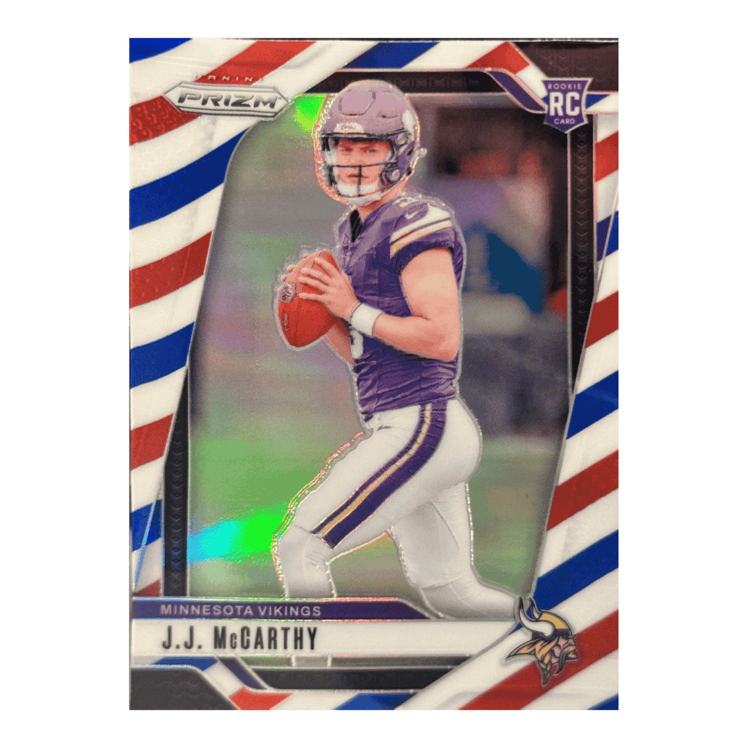 J.J. McCarthy 2024 Panini Prizm Red White & Blue Prizm Rookie Card #400