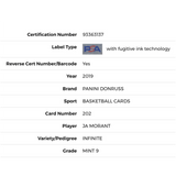 Ja Morant PSA 9 2019 Panini Donruss Infinite Rated Rookie Card #202
