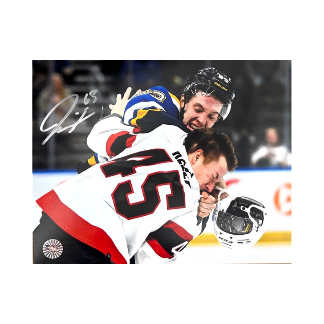 Jake Neighbours St Louis Blues Autographed Fighting 8x10 Photo - Fan Cave COA