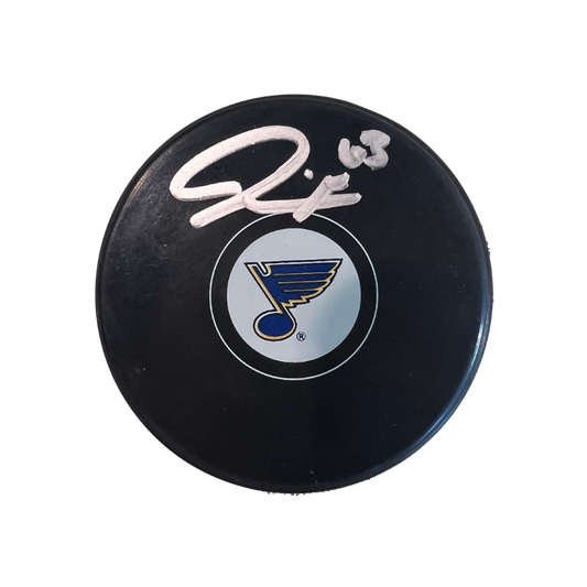 Jake Neighbours St Louis Blues Autographed Logo Puck - Fan Cave COA