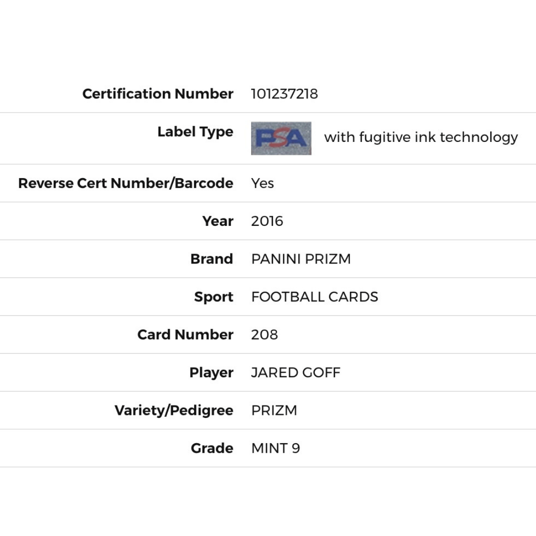 Jared Goff PSA 9 2016 Panini Prizm Card #208