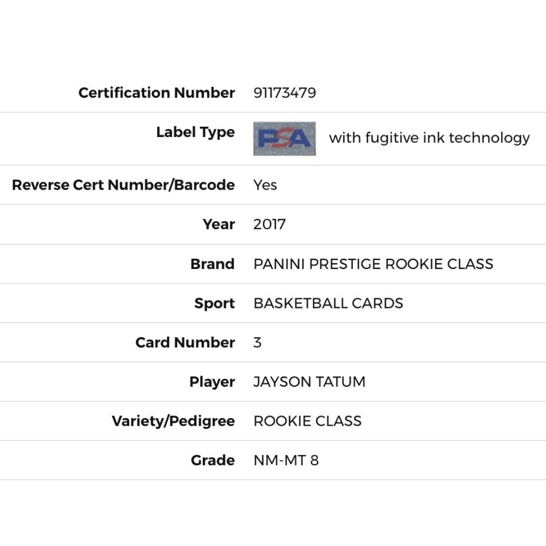 Jayson Tatum PSA 8 2017 Panini Prestige Rookie Class Card #3
